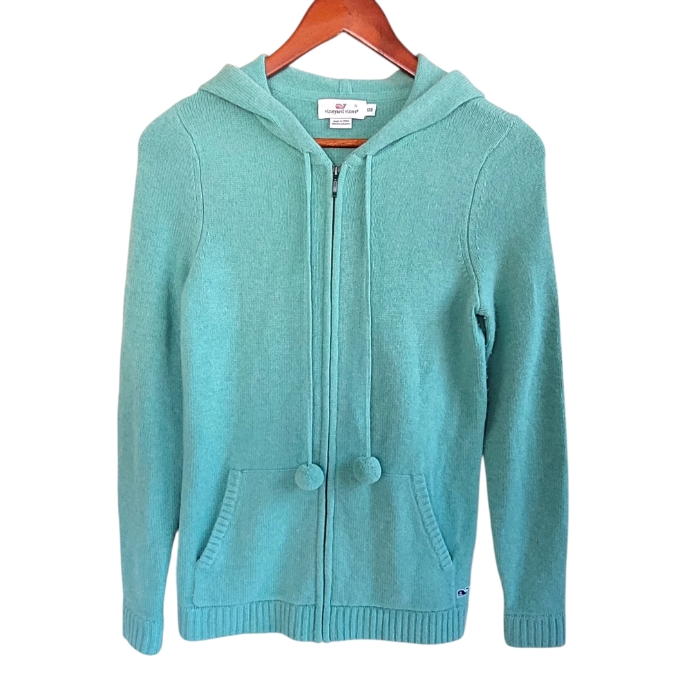 Vineyard Vines 100% Cashmere Zip Up Hooded Cardigan Green Womens XXS